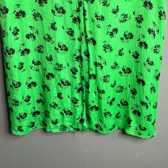 Zara Green and Black Floral Print Short Sleeve Buttoned Front Shirt Dress Size L - Picture 3 of 9